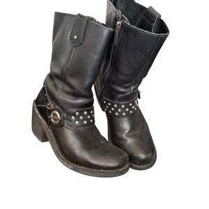 HARLEY DAVIDSON Sz 7 Macie rhinestone Studded Strap Leather Riding Boot Moto